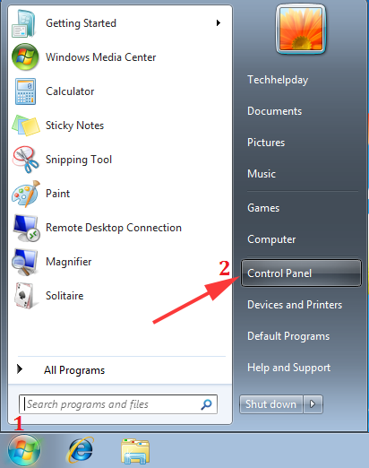 Start Control Pannel Windows 7